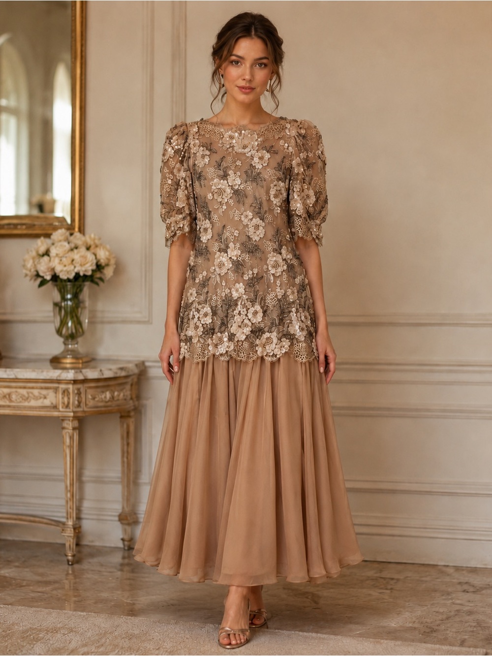 VTG Neiman Marcus Digna Yero Silk Georgette Beaded Maxi Dress Size 12